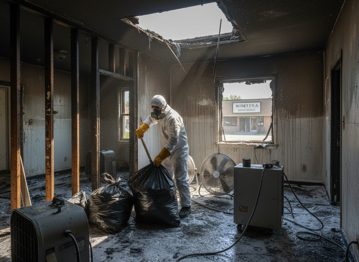 Apartment fire cleanup in Winnetka