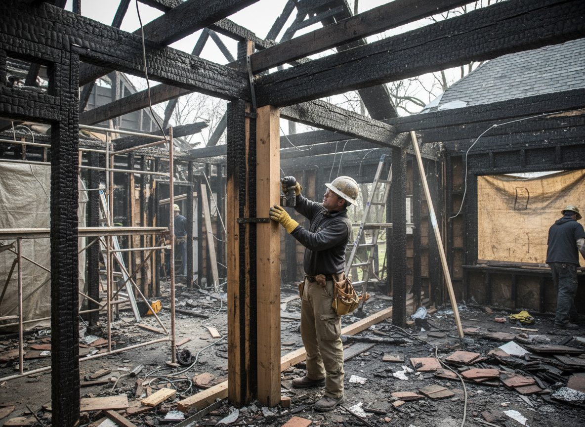 Structural repair after fire in Winnetka